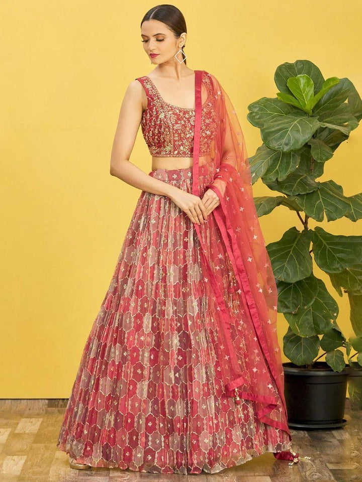 Ravishing Brown Mirror Work Organza Engagements Lehenga Choli