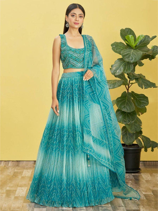 Stunning Blue Embroidered Work Organza Reception Lehenga Choli