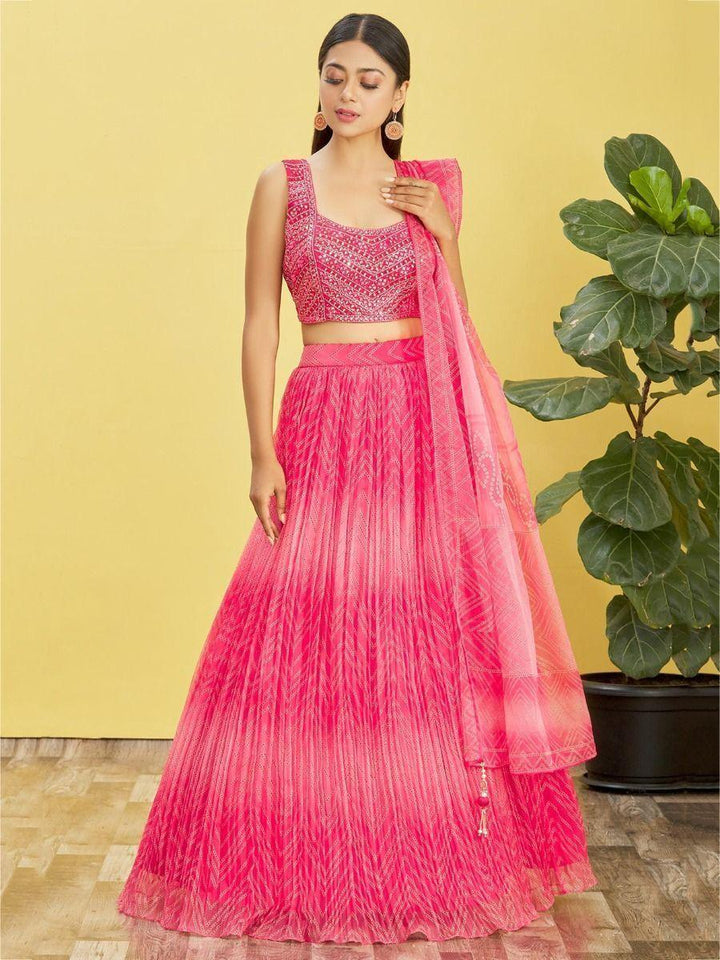 Enchanting Pink Mirror Work Organza Wedding Lehenga Choli