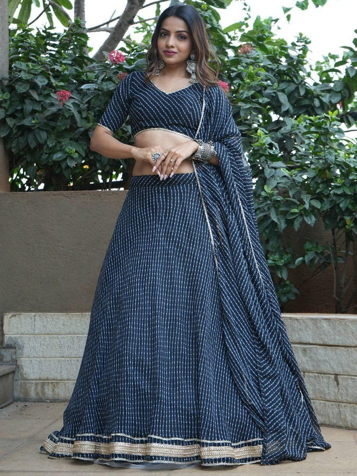 Precious Black Laheriya Print Georgette Lehenga Choli With Dupatta