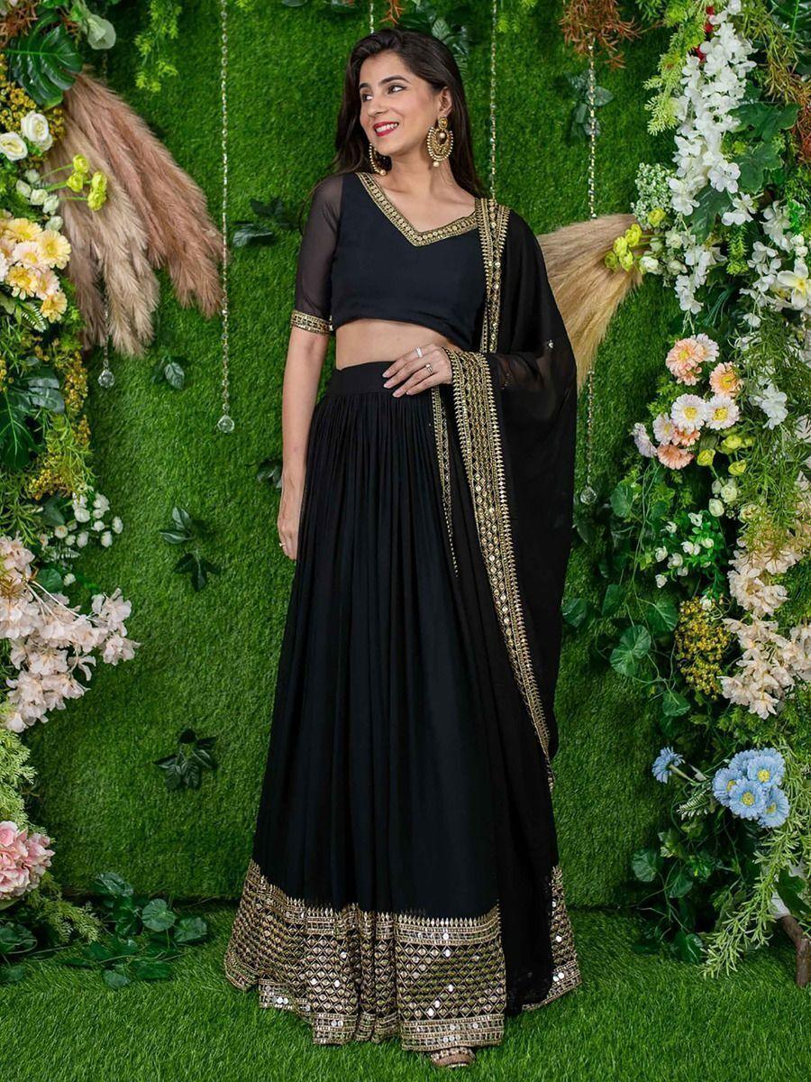 Lovely Black  Embroidered Work Georgette Lehenga Choli