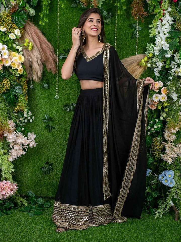 Lovely Black  Embroidered Work Georgette Lehenga Choli