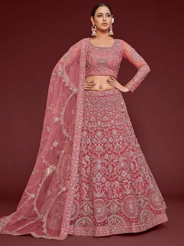 Cute Rose Pink Embroidered Soft Net Traditional Lehenga Choli