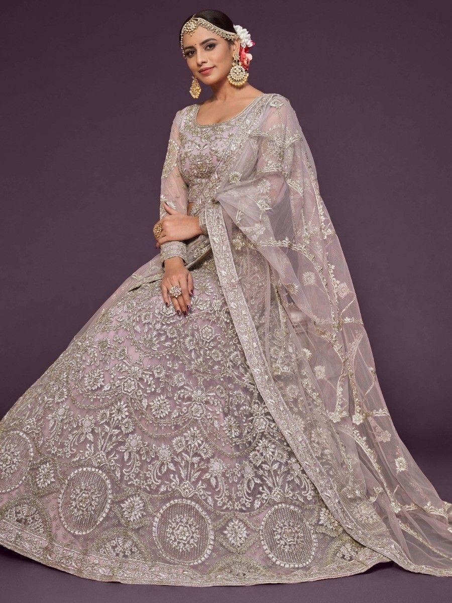 Precious Lilac Embroidered Soft Net Lehenga Choli With Dupatta