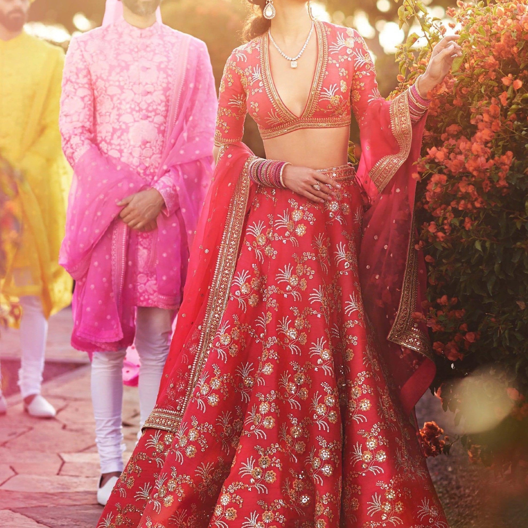 Hypnotic Red Colored Wedding Wear Embroidered Satin Lehenga Choli