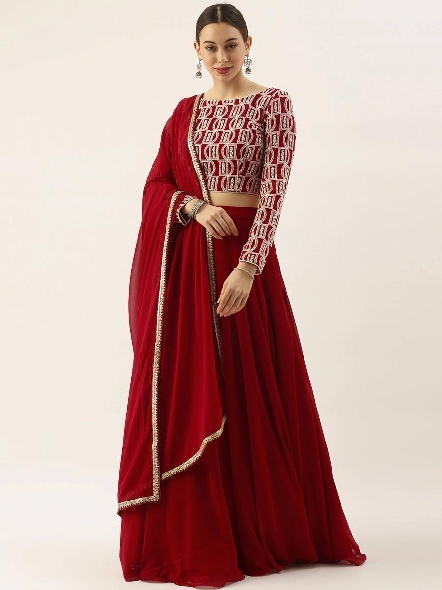 Wonderful Red Georgette Event Wear Lehenga With Embroidered Choli