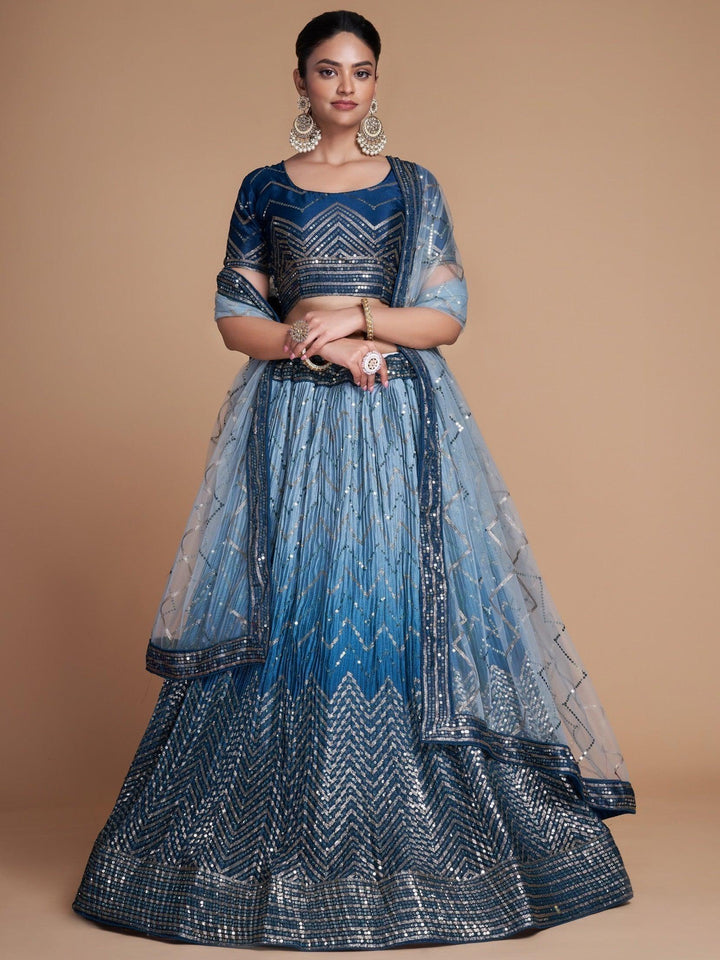 Pretty Blue Sequins Chinon Festive Wear Lehenga Choli With Dupatta