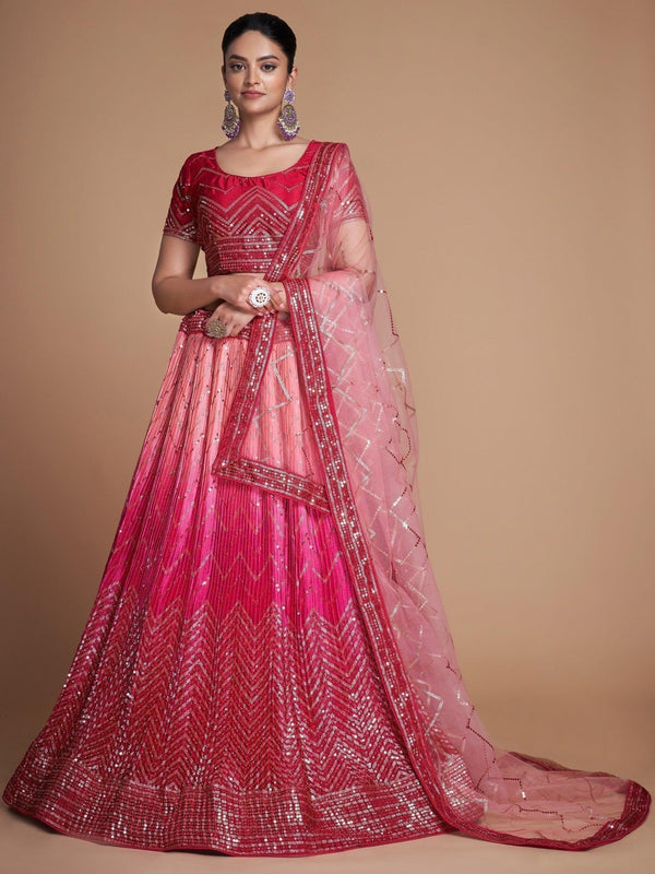 Beautiful Pink Sequins Chinon Engagement Wear Lehenga Choli