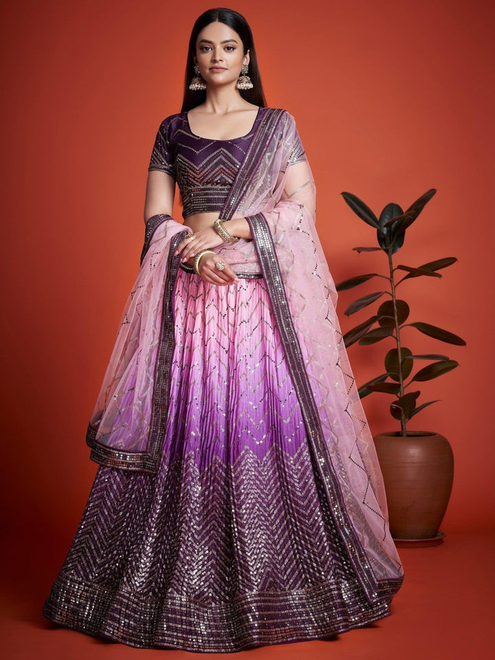Ravishing Purple Sequins Chinon Lehenga Choli With Dupatta