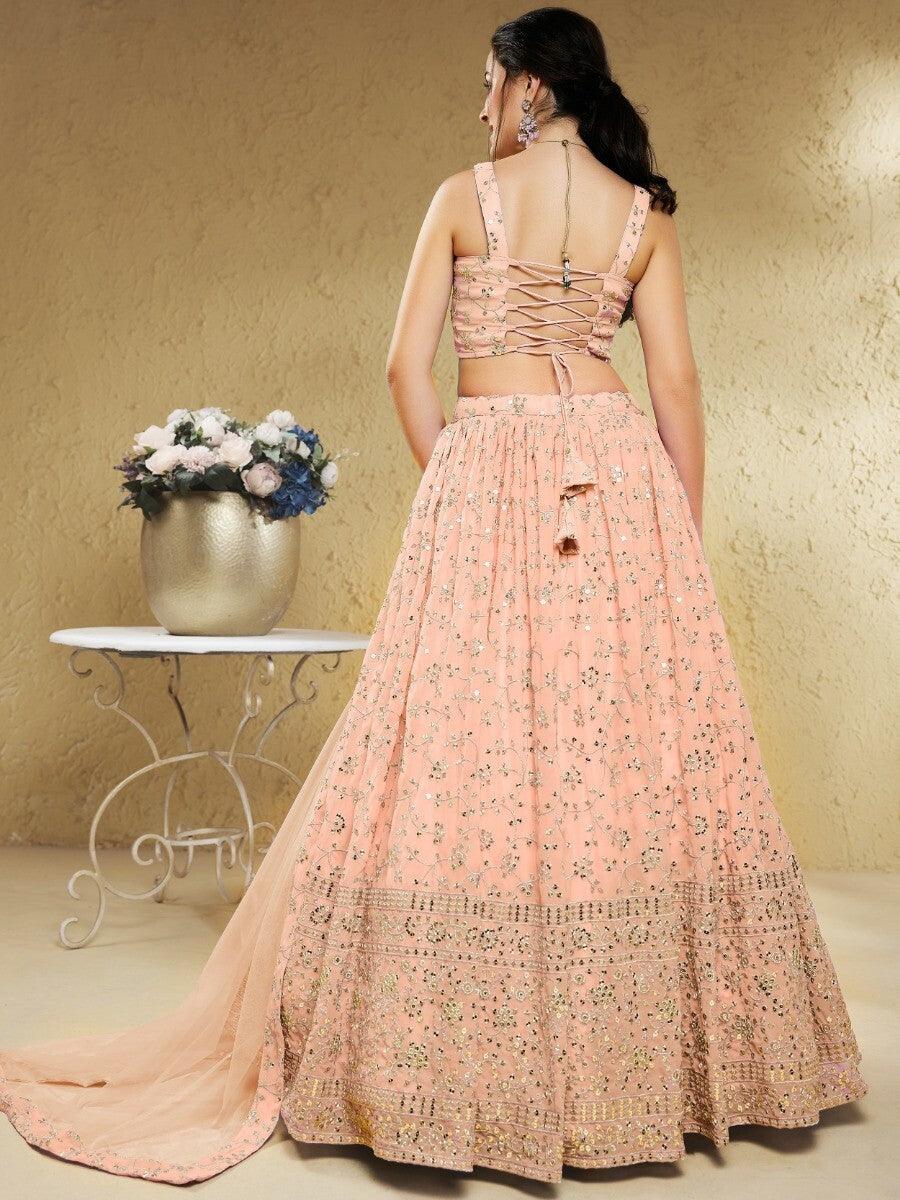 Superb Light Pink Sequins Georgette Lehenga Choli With Dupatta