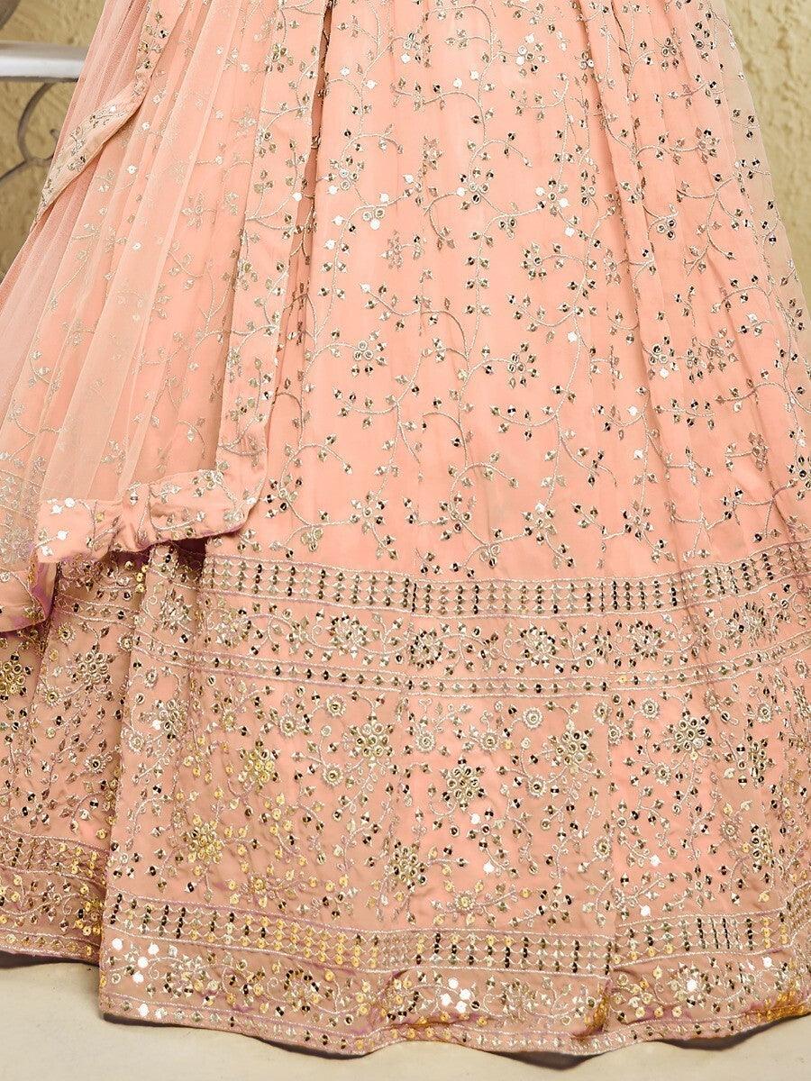 Superb Light Pink Sequins Georgette Lehenga Choli With Dupatta