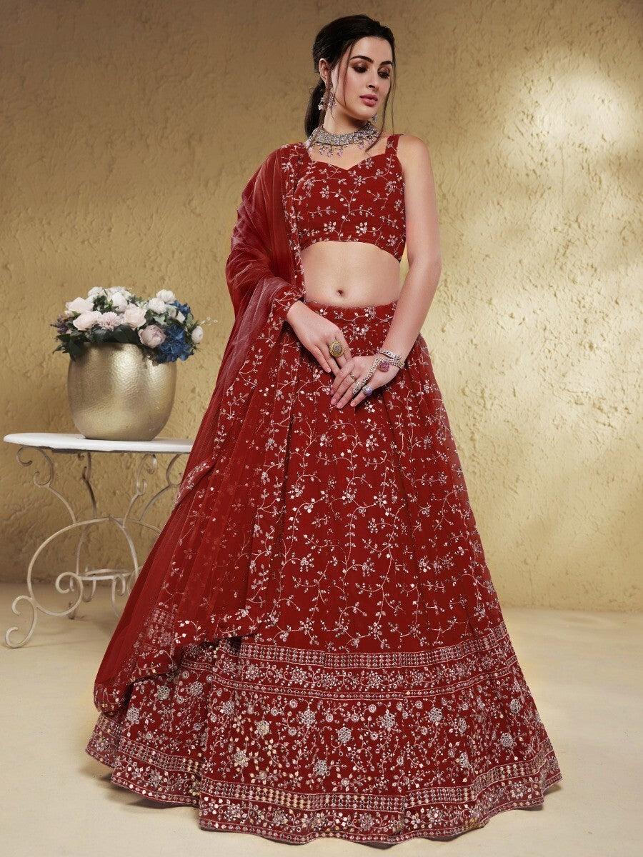 Lovely Red Sequins Georgette Lehenga Choli With Dupatta