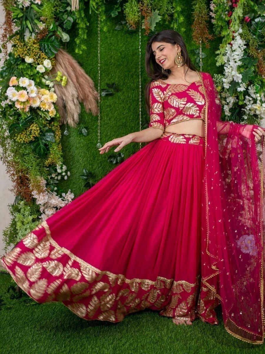 Superb Pink Sequin Embroidered Georgette Engagement Wear Lehenga Choli