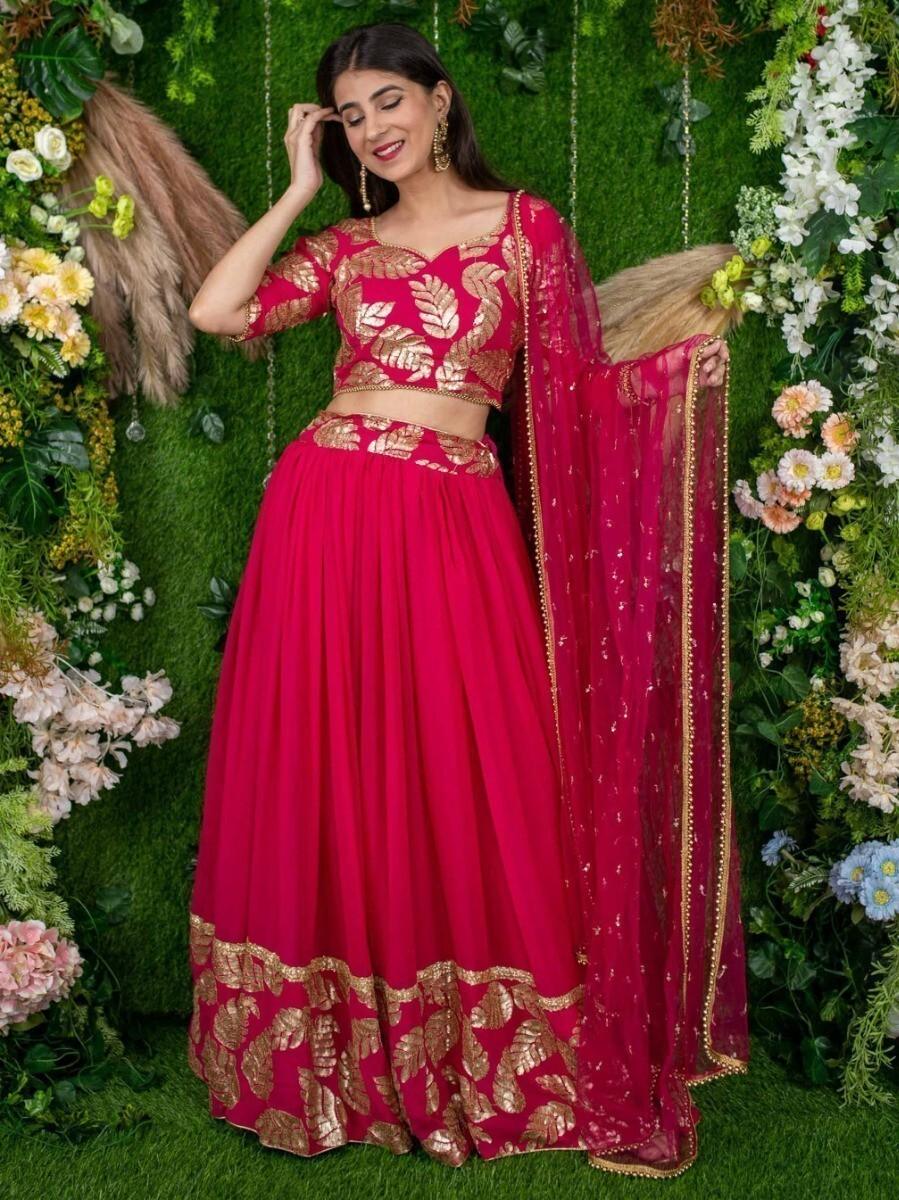 Superb Pink Sequin Embroidered Georgette Engagement Wear Lehenga Choli