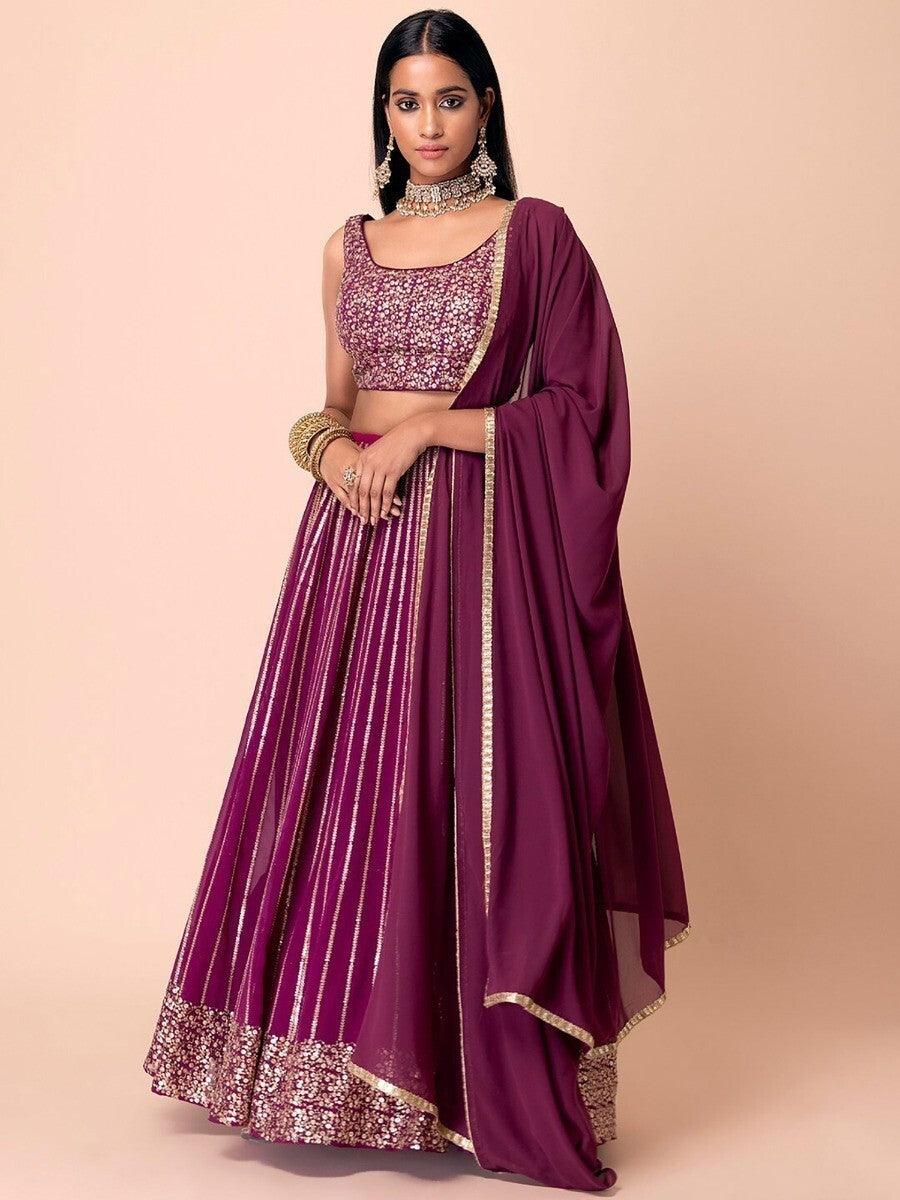 Great Dark Purple Sequin Georgette Engagement Wear Lehenga Choli