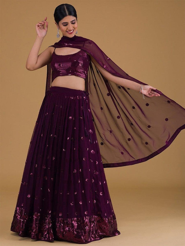Lovely Purple Embroidered Georgette Party Wear Lehenga Choli