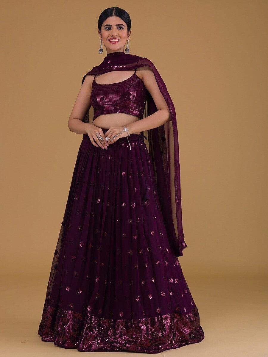 Lovely Purple Embroidered Georgette Party Wear Lehenga Choli