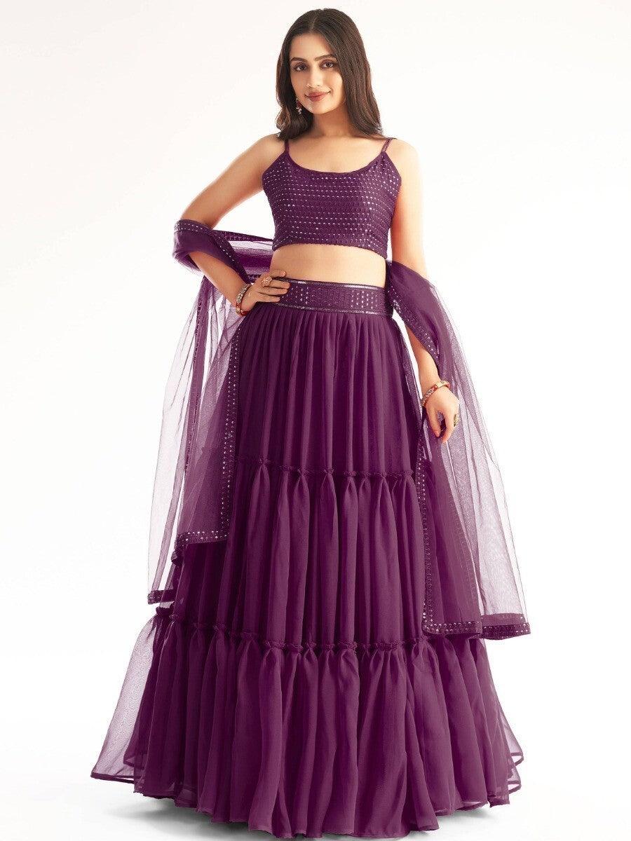 Beautiful Purple Sequined Georgette Party Wear Lehenga Choli