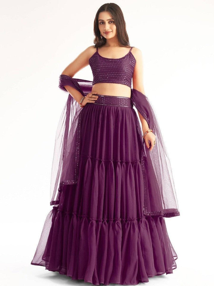 Beautiful Purple Sequined Georgette Party Wear Lehenga Choli