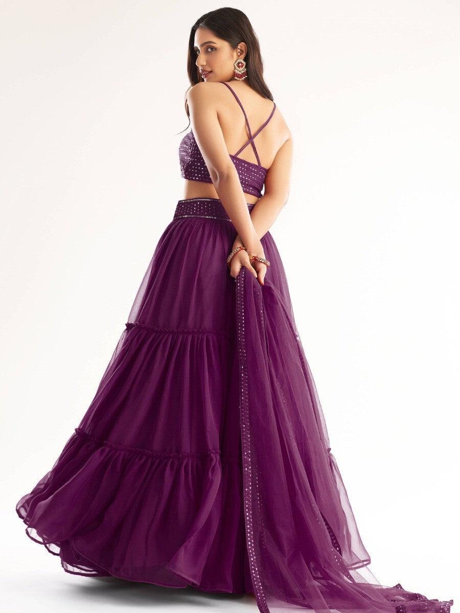 Beautiful Purple Sequined Georgette Party Wear Lehenga Choli
