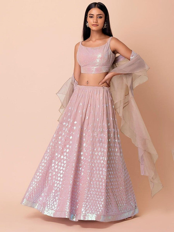 Sweet Pink Sequins Georgette Engagement Wear Lehenga Choli