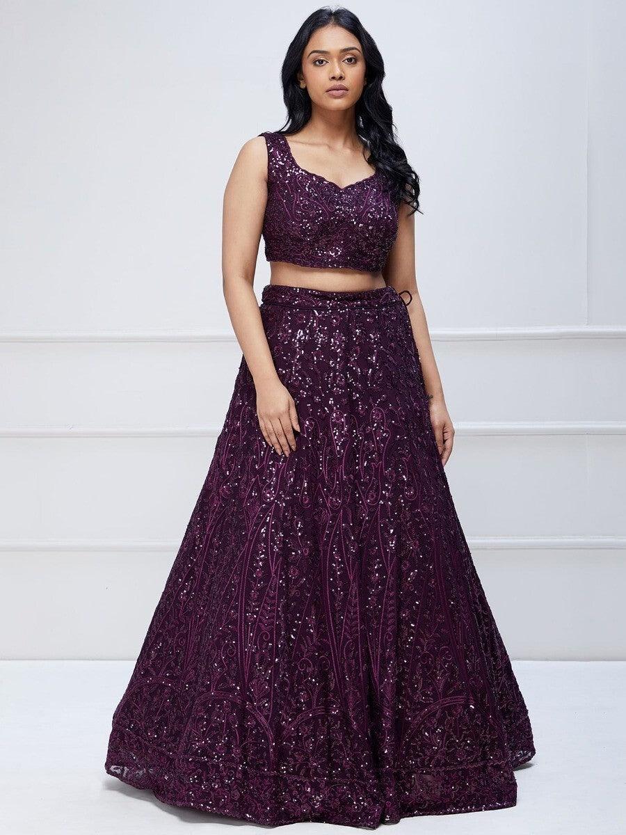 Excellent Purple Sequins Georgette Reception Wear Lehenga Choli