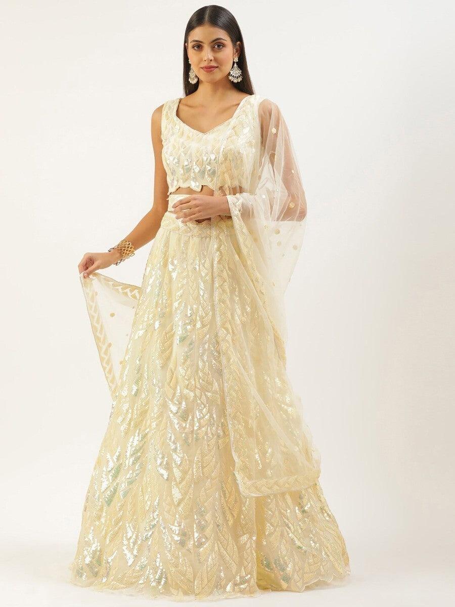 Glorious Beige Sequins Net Festive Wear Lehenga Choli With Dupatta