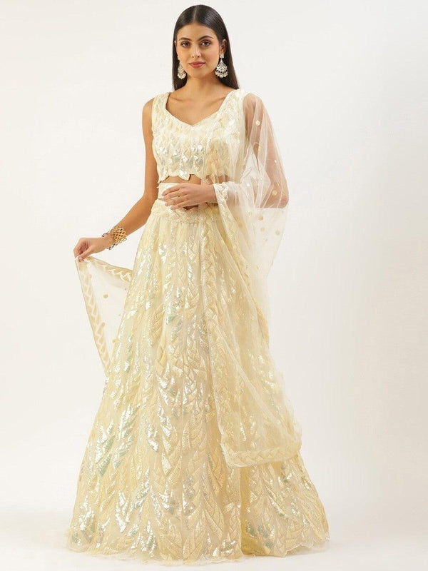 Glorious Beige Sequins Net Festive Wear Lehenga Choli With Dupatta