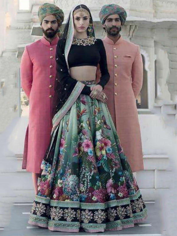 Dazzling Floral Printed Multi-Color Lehenga Skirt with Velvet Blouse