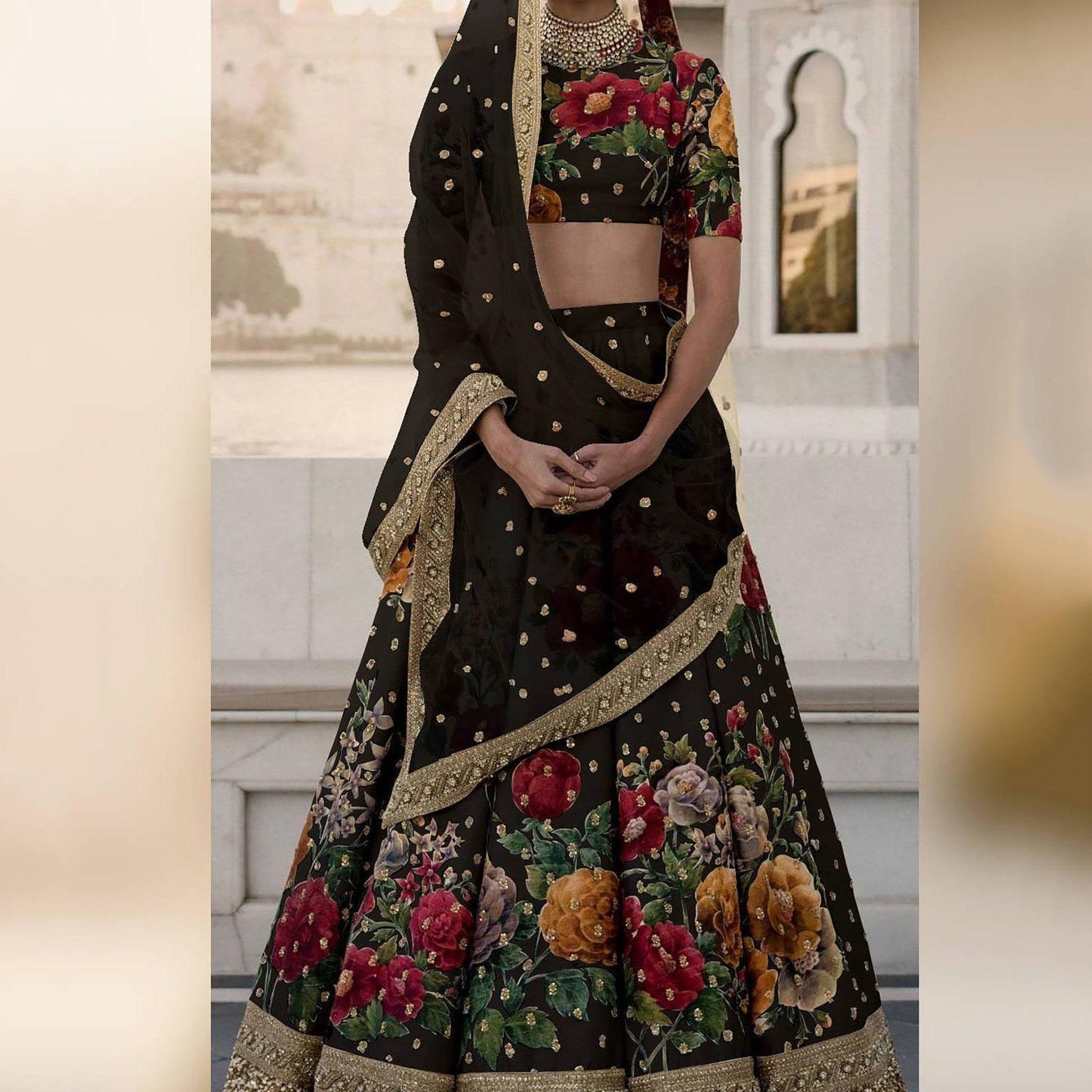 Gorgeous Black Colored Partywear Designer Embroidered Lehenga Choli