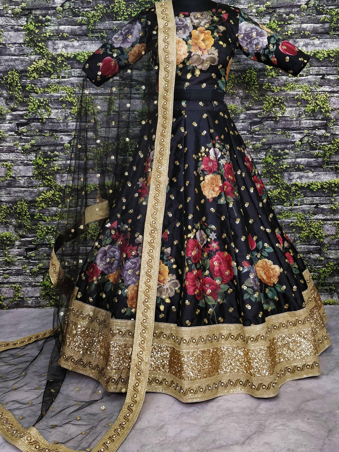 Gorgeous Black Colored Partywear Designer Embroidered Lehenga Choli