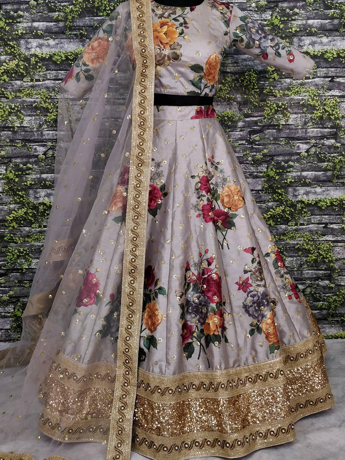 Gorgeous Gray Colored Partywear Designer Embroidered Lehenga Choli