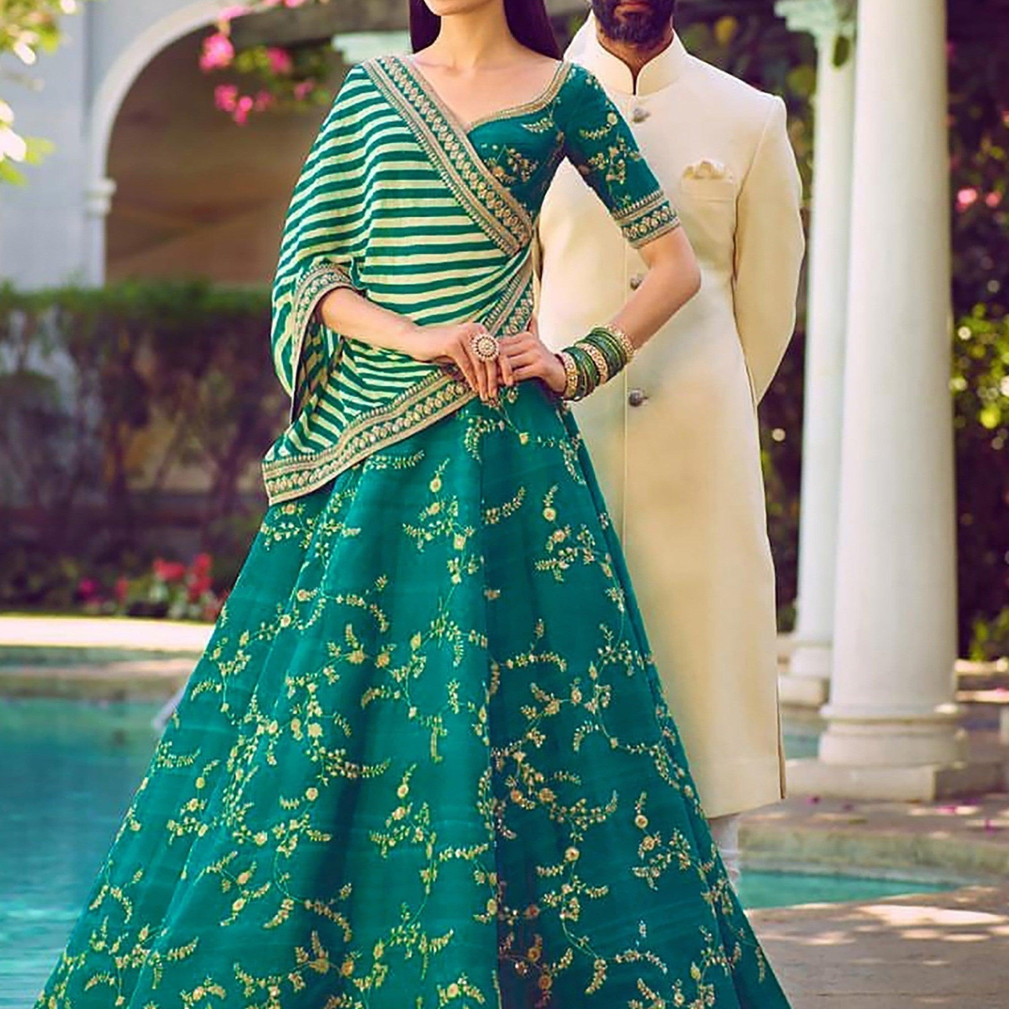 Marvellous Green Color Bridalwear Embroidered Lehenga Choli