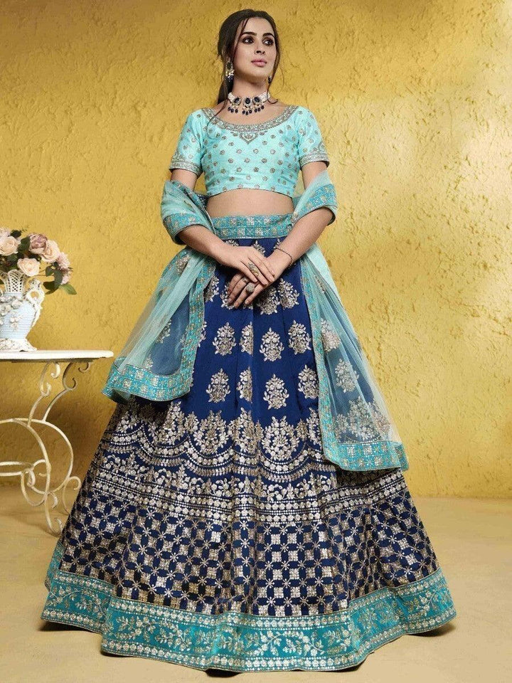 Glamorous Blue Embroidered Silk Bridesmaid Lehenga Choli With Dupatta