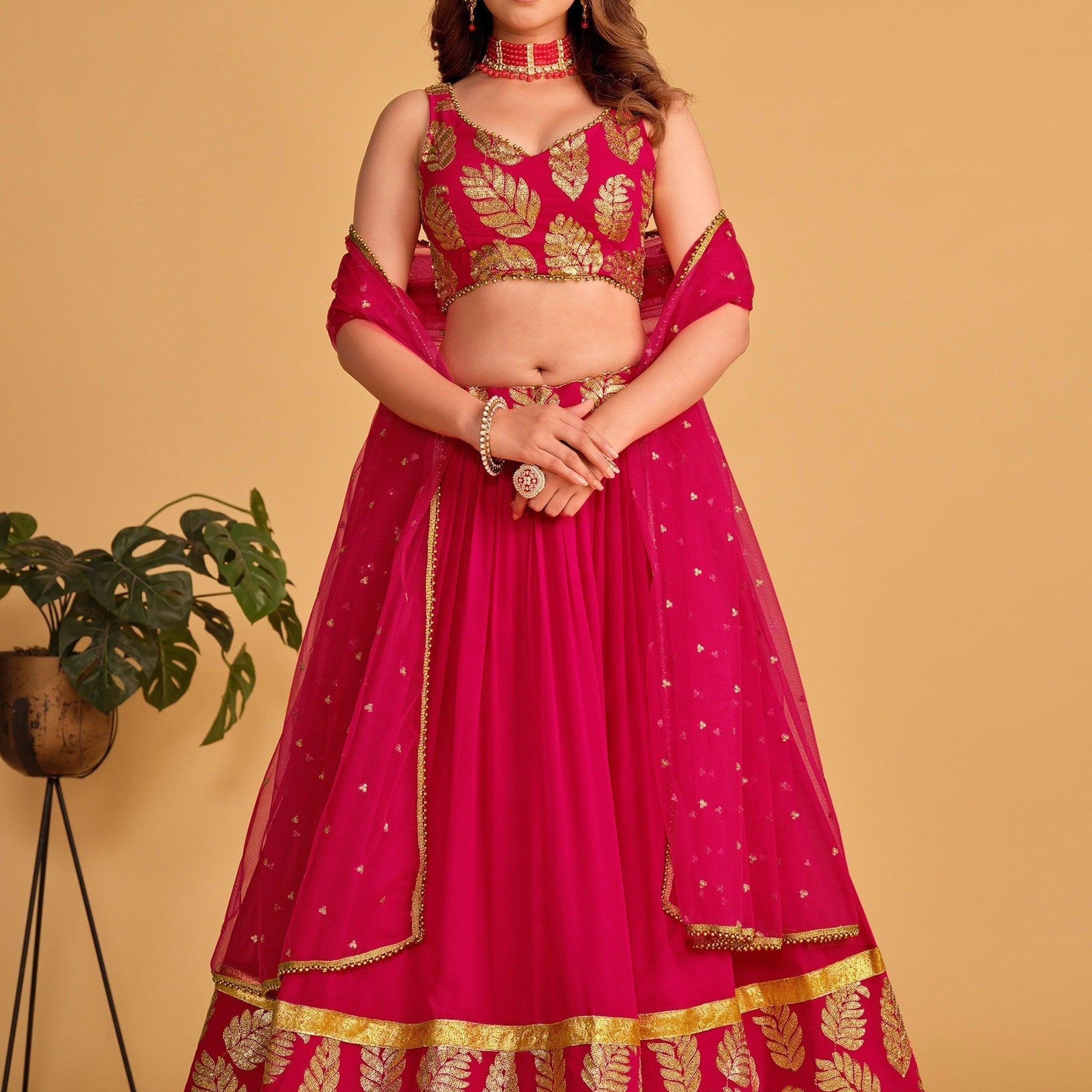 Wonderful Pink Sequins Georgette Lehenga Choli With Dupatta