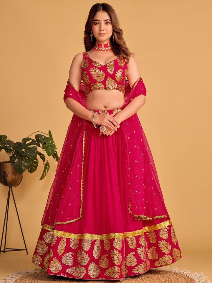 Wonderful Pink Sequins Georgette Lehenga Choli With Dupatta