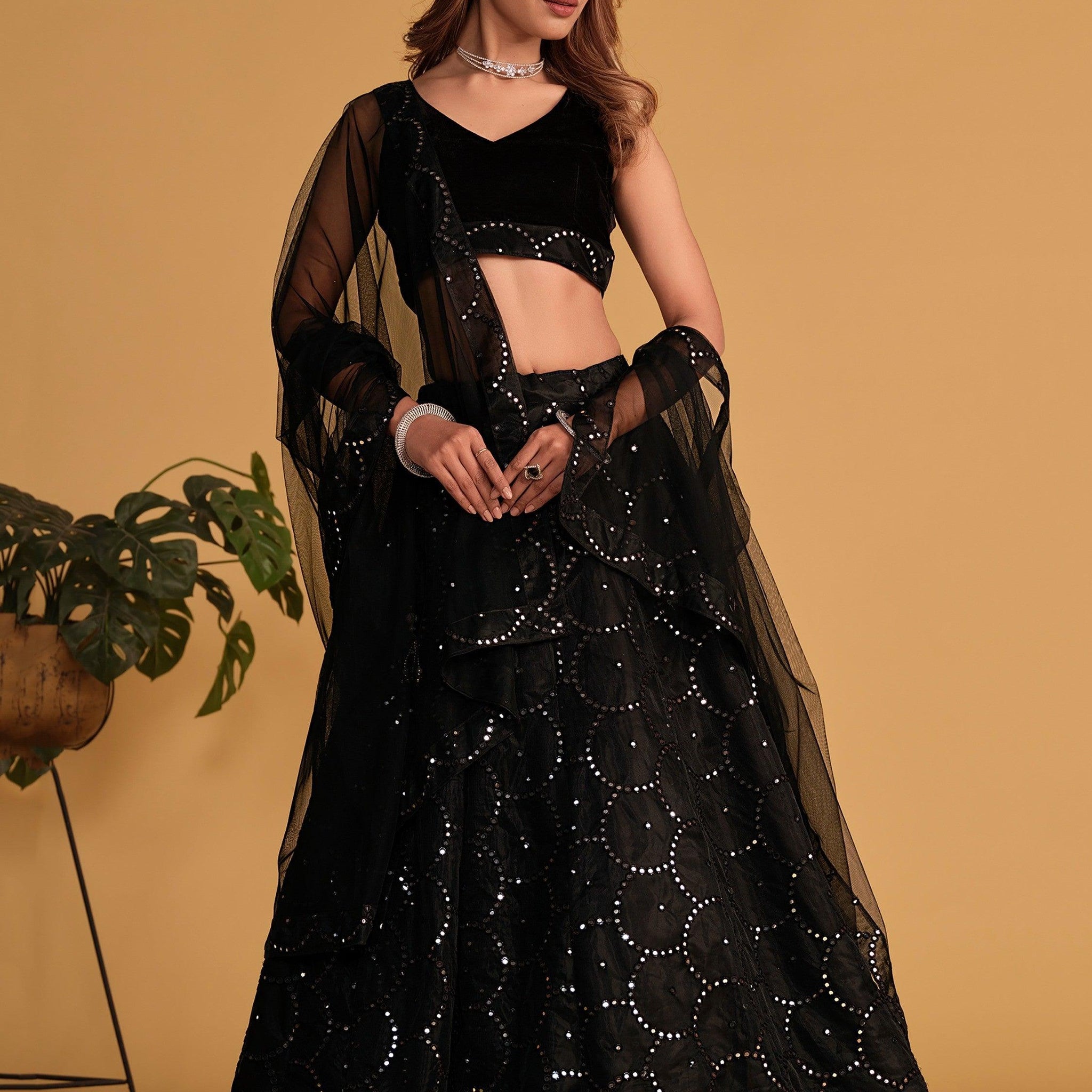 Fabulous Black Embroidered Organza Lehenga Choli With Dupatta