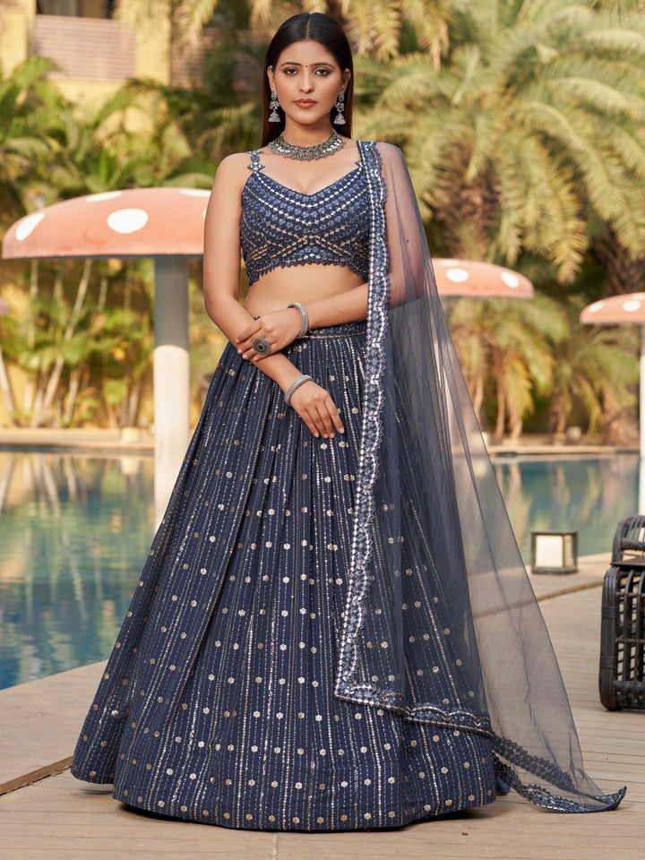 Captivating Grey Sequins Georgette Designer Lehenga Choli
