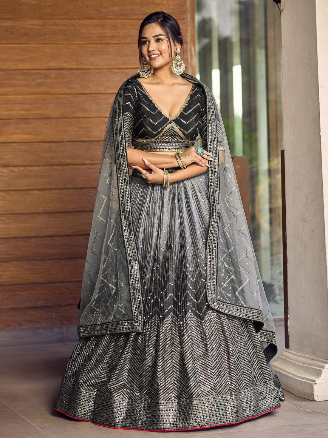 Superb Black Sequins Chinon Events Wear Lehenga Choli With Dupatta