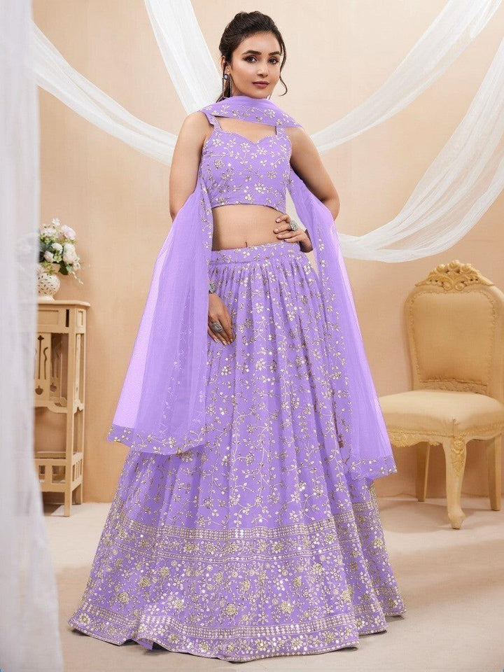 Alluring Lavender Sequins Georgette Engagement Wear Lehenga Choli