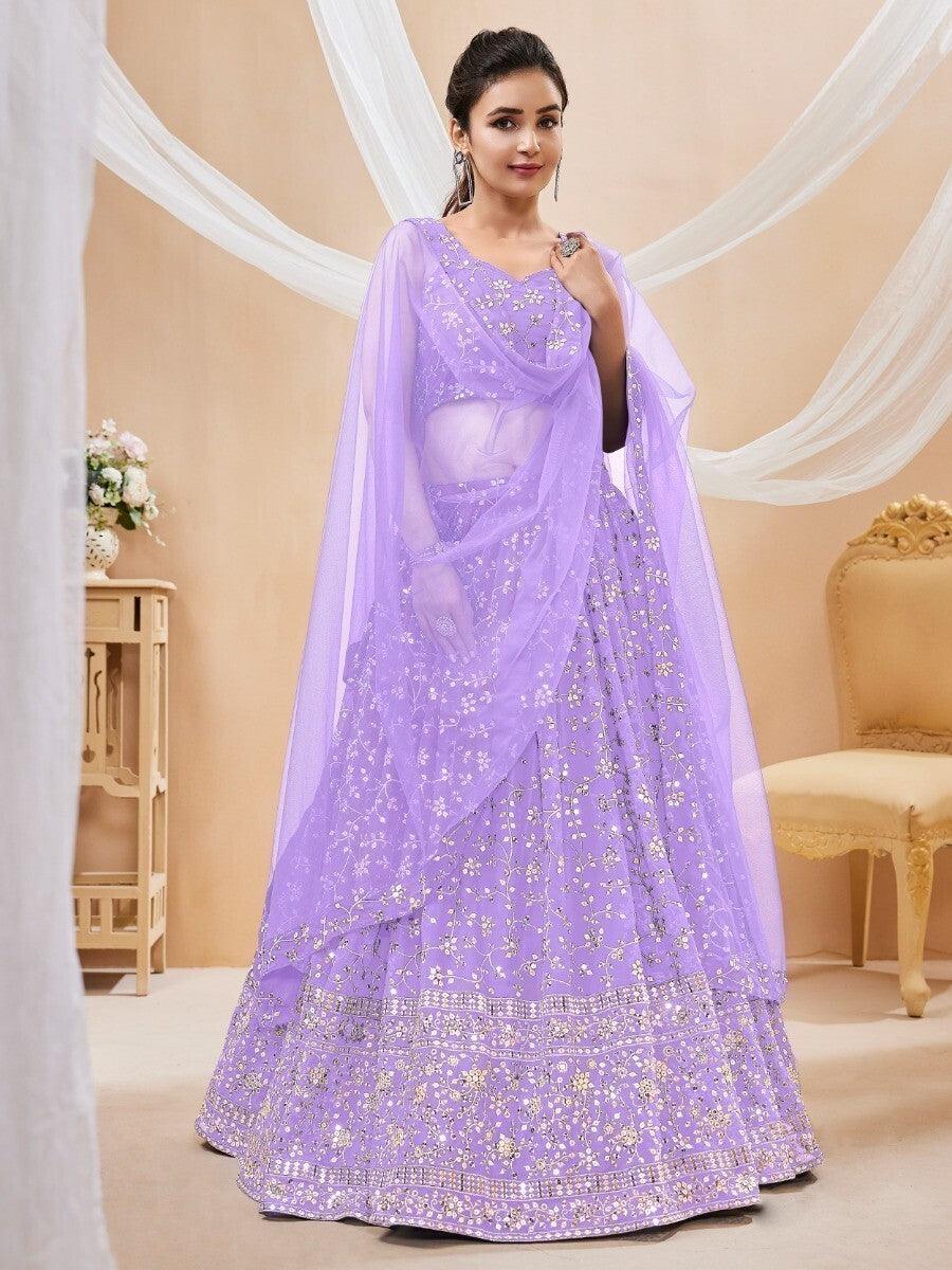 Alluring Lavender Sequins Georgette Engagement Wear Lehenga Choli