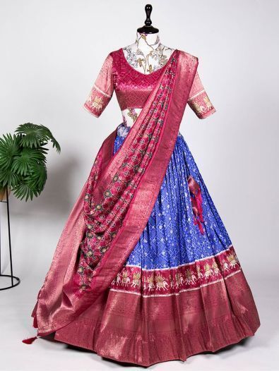 Magnetic Blue Digital Printed Jacquard Silk Wedding Wear Lehenga Choli