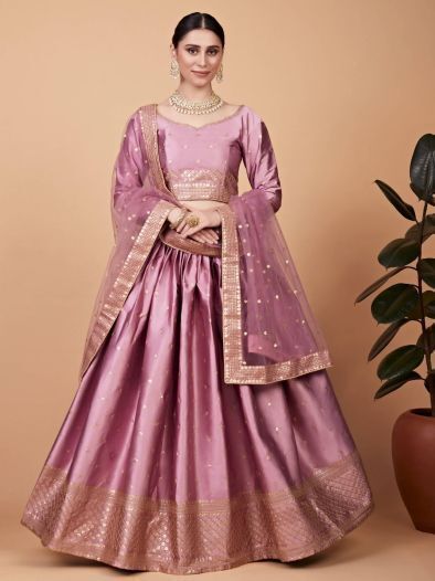 Fascinating Pink Embroidered Silk Wedding Wear Lehenga Choli