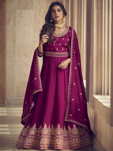 Incredible Pink Embroidered Silk Reception Wear Ready-Made Gown
