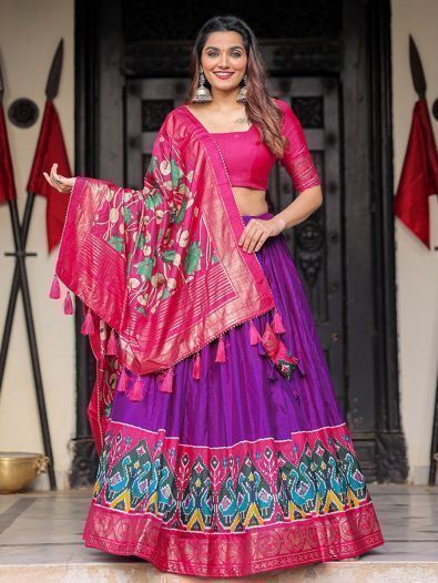 Captivating Purple Patola Printed Silk Festival Wear Lehenga Choli
