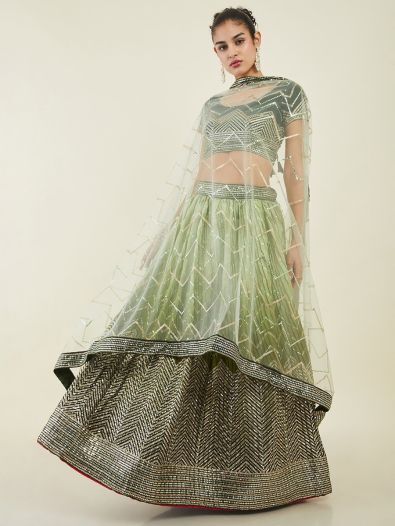 Astonishing Green Sequins Art Silk Wedding Wear Lehenga Choli