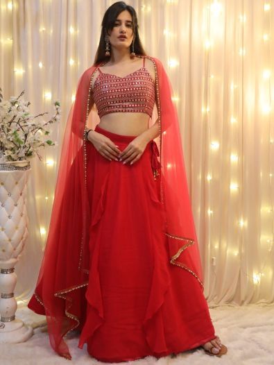 Beautiful Red Georgette Wedding Wear Lehenga Choli With Dupatta