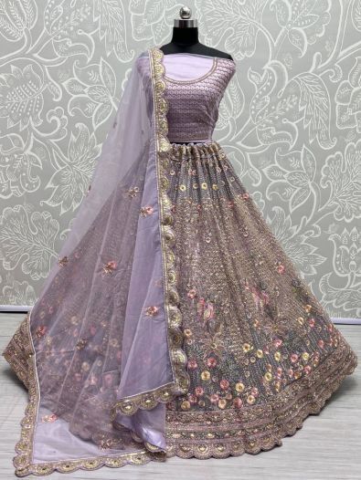Stunning Lavender Sequin Net Bridal Wear Lehenga Choli With Dupatta