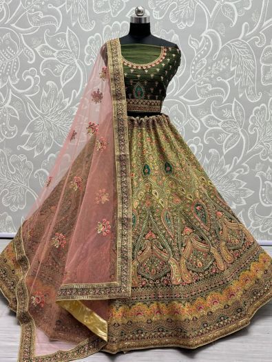 Amazing Green Dori Work Velvet Bridal Wear Lehenga Choli With Dupatta 