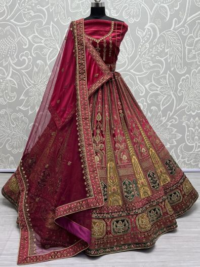 Majestic Rani Pink Dori Work Velvet Lehenga Choli With Double Dupatta